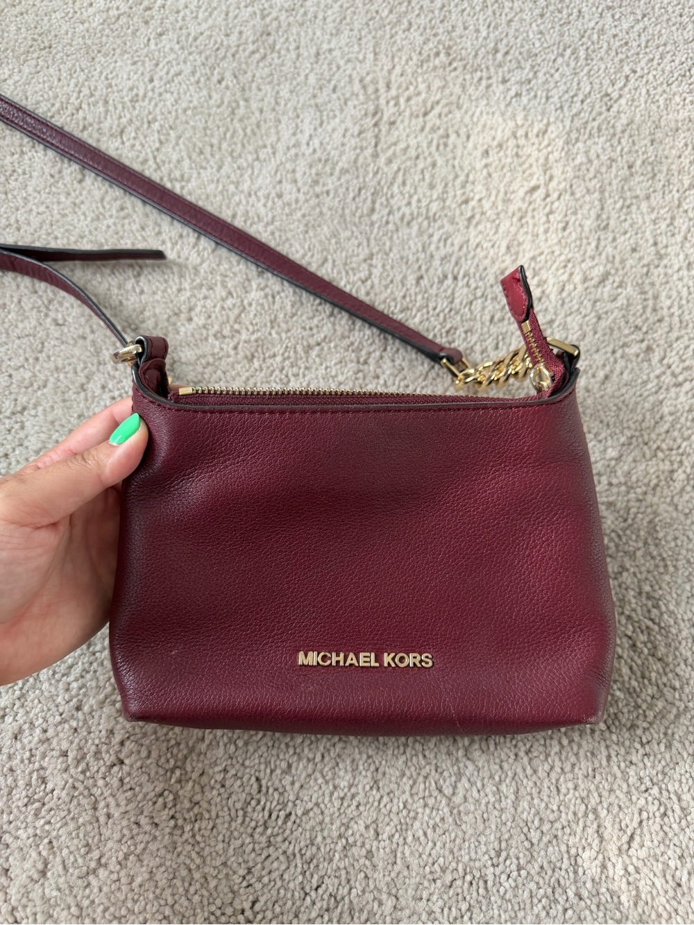 Michael Kors Wine Leather Crossbody Bag with Gold Hardware